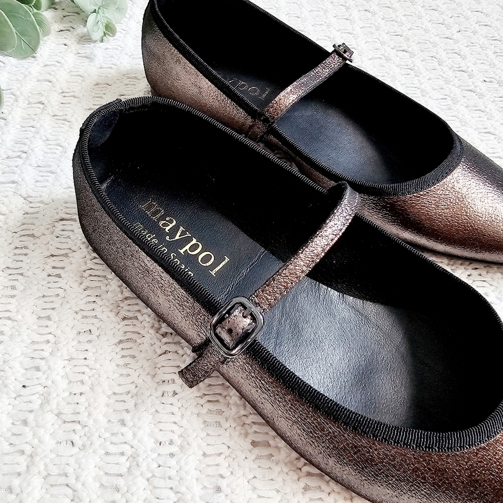 Anthropolgie Maypol Mary Jane Ballet Flats Metallic Bronze Leather 40 9.5 - Picture 9 of 12